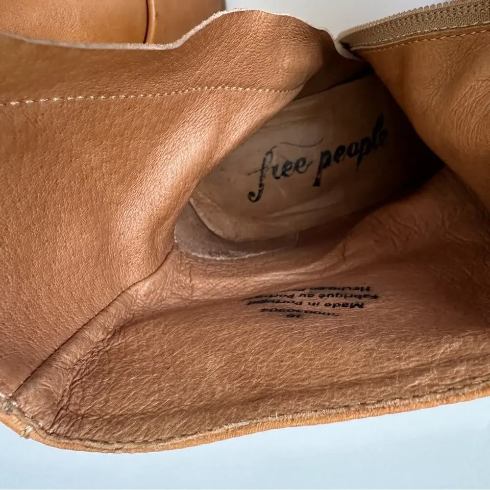 Free People Nicola Chunky Leather Booties SZ 6/36 Tan Block Heel Ankle Boots Zip - Picture 10 of 12